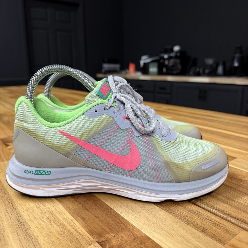 Nike Dual Fusion X2 Shoes Womens 7 Green Gray Pink Running Sneakers 819318-003